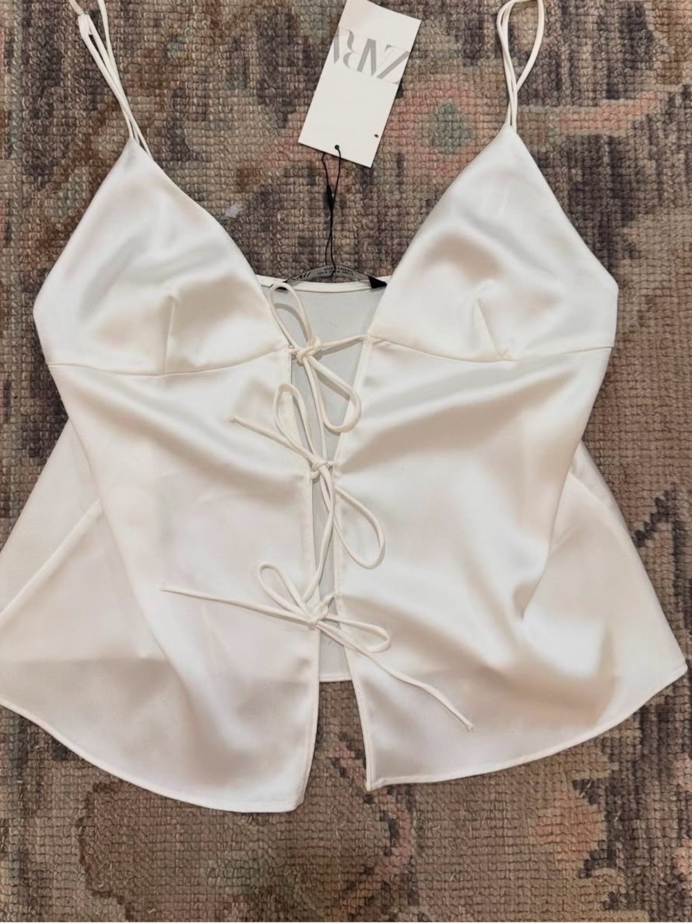 ZARA Ivory Satin Lace-Up Cami